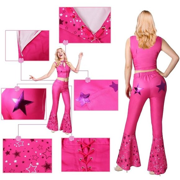 NWT Adorable Barbie Movie Pink Box Gingham Plaid Dress Cowboy Halloween Costumes - Picture 3 of 16